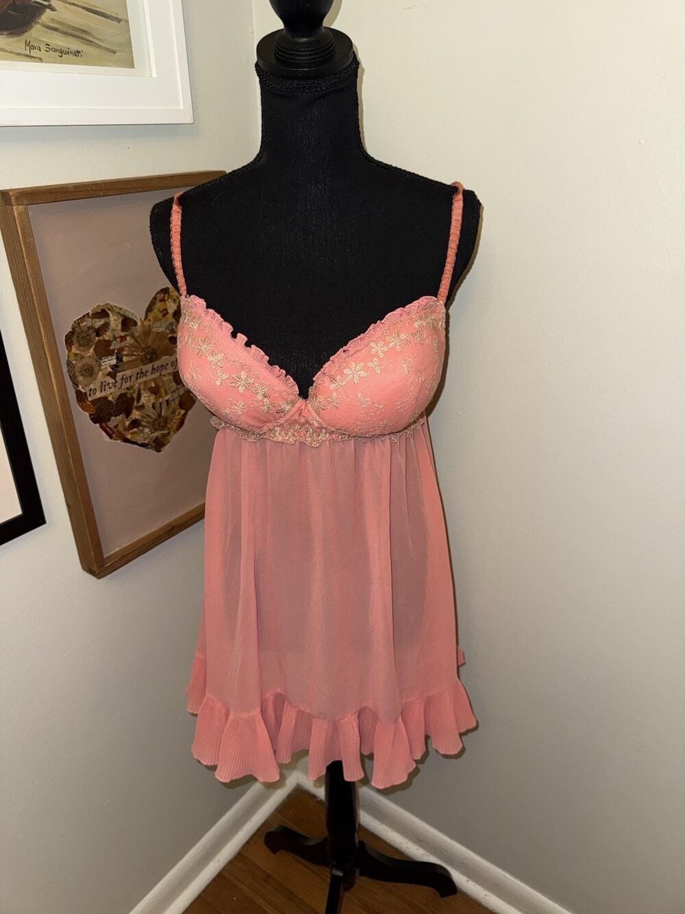 Seductive Wear By Cinema Etoile Babydoll Chemise Nightie Semi Sheer Pink Lace XL